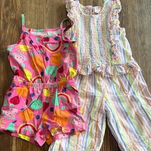 Wonder Nation Pink and Rainbow Kids Romper Set